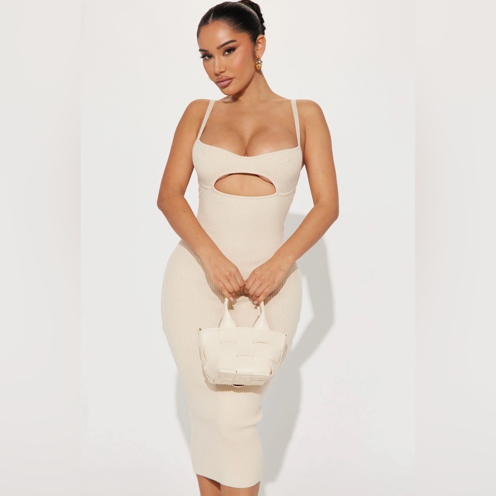 (New) Fashion Nova - Nicolette's Love Beige Midi Dress (Size S)